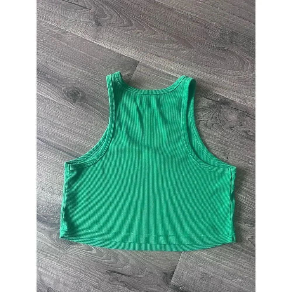 Wild Fable | Green Cropped High Neck Ribbed Tank Top size XL